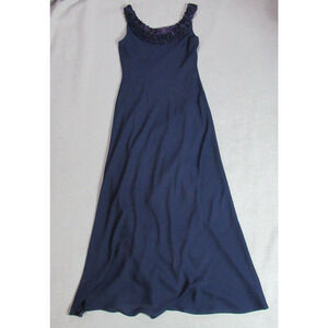 Vtg Cachet Dress Womens 8 Navy Sleeveless Floral Gown Wedding Cocktail Ethereal